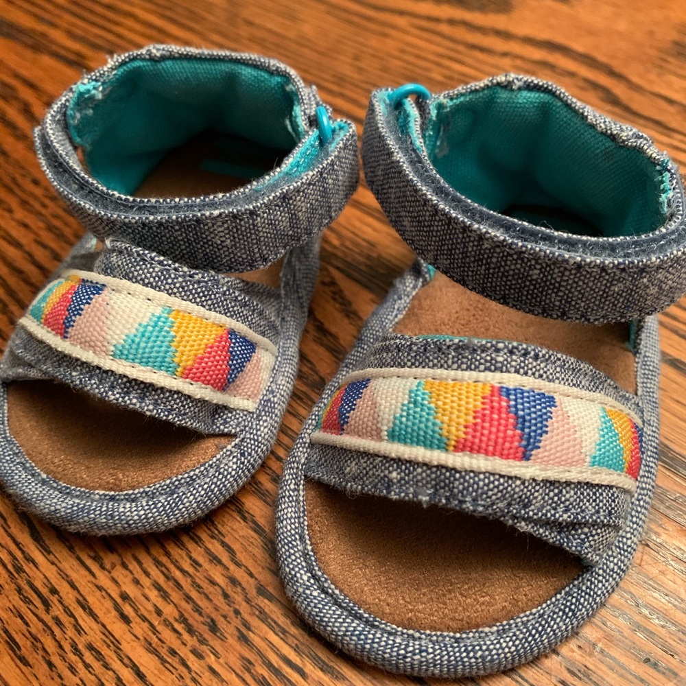 Tiny TOMs Shiloh Blue Slub Chambray Tribal Sandals